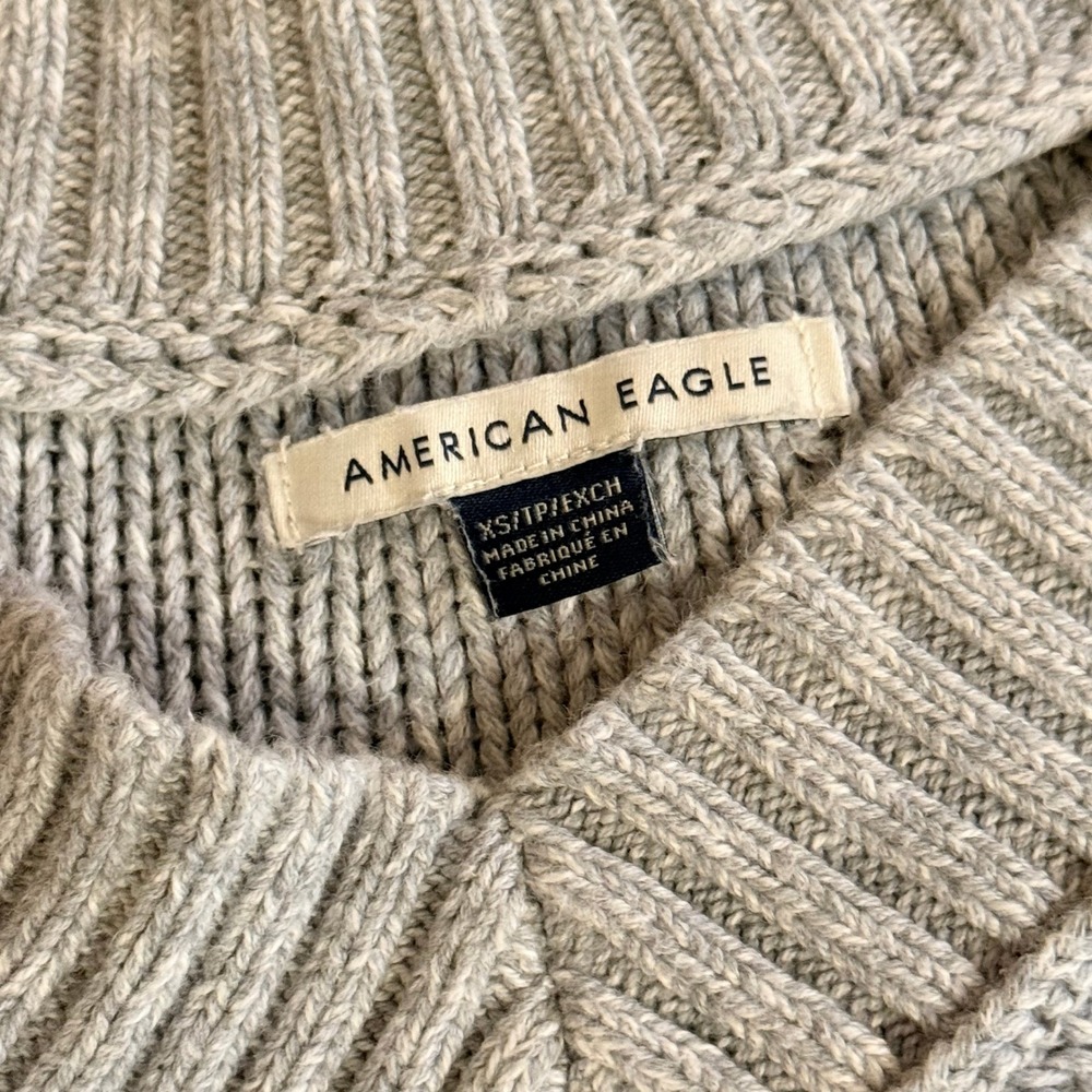 American Eagle Women XS Light Blue Gray V-Neck Shaker Knit Cotton Sweater - Picture 4 of 4